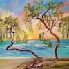 crooked trees sunset oil painting