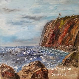 seaside cliff palette knife painting video