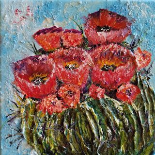 textured abstract barrel cactus with flowers acrylic painting tutorial