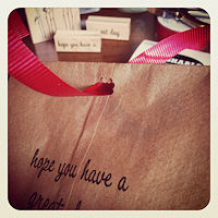 attach ribbon to bag