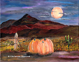 Southwest Halloween cactus moon pumpkins acrylic painting tutorial